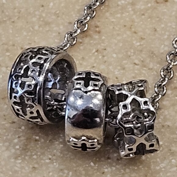 BIRKS MAYORS 925 SILVER 3 RING MUSE CLOVER QUATREFOIL PIERCED NECKLACE CHAIN - Picture 5 of 13